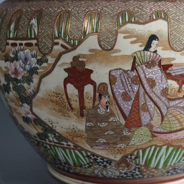 Japanese Antique Japanese Satsuma Pottery Floor Urn, Exterior Scene With Figures, C1920 For Sale - Image 3 of 11