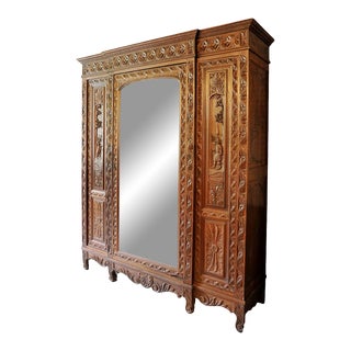 19th Century Victorian Carved Chestnut Armoire For Sale