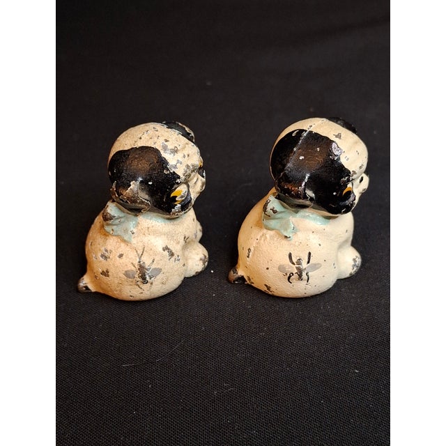 Metal Pair Antique Hubley Cast Iron Puppo Dog Figurine Paperweights Bee on Hip Grace Drayton For Sale - Image 7 of 15