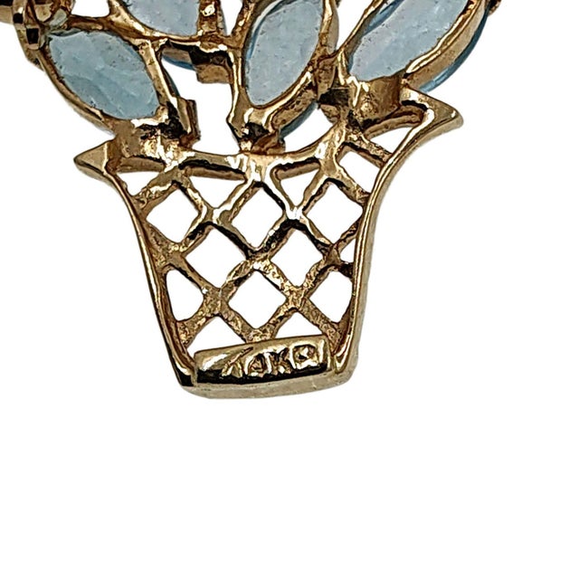 14k Gold Blue Topaz Flower Basket Pin or Pendant For Sale - Image 4 of 4