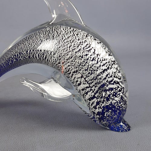 Sommerso Silver & Murano Glass Dolphin Sculpture by Fabio Tosi, 1970s Models & Figurines