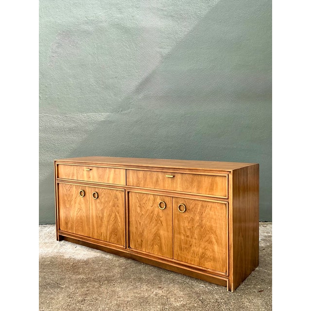 Wood Vintage Campaign Credenza With Brass Accents For Sale - Image 7 of 12