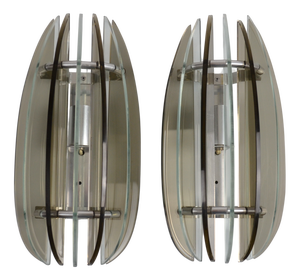 Italian Veca Smoked and Clear Glass Sconces from Veca, 1970s, Set of 2