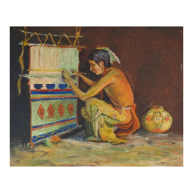 Vintage Painting Native American Weaver For Sale