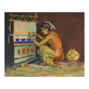 Vintage Painting Native American Weaver