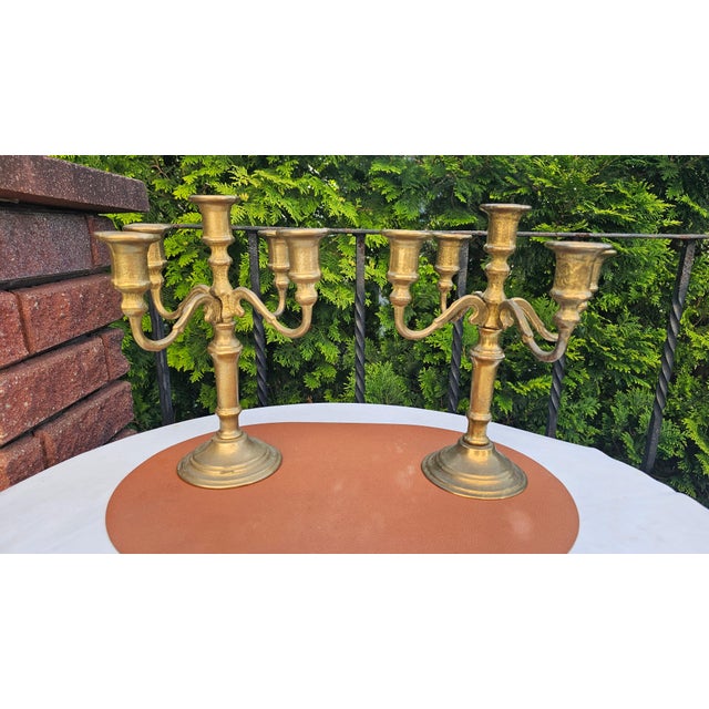 Metal Art Deco Brass Five-Arm Candlestick, 1950s For Sale - Image 7 of 7