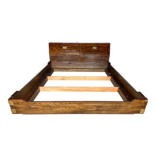 1970’s Henredon Scene One Campaign Style Headboard and Bed Frame For Sale