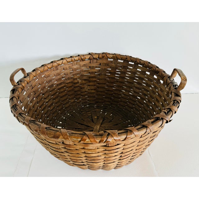 Vintage Country Farmhouse Oak Splint Large Round Gathering Basket ...