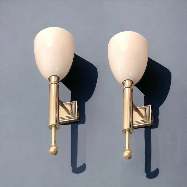 Opaline glass chrome sconces set of 2 height 42 cm width 15 cm width of back plate 7 cm depth 13 cm features 1 lights...