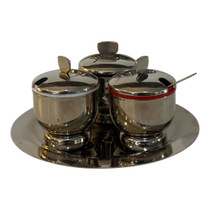 Mid 20th Century Pair of Mid-Century Modern Chrome Condiment Servers With Original Spoons and Trays - 16 pcs