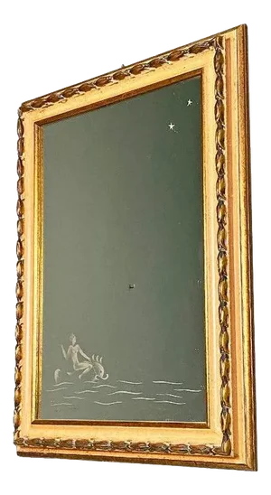 Mid-Century Italian Rectangular Mirror with Drawing, 1940s