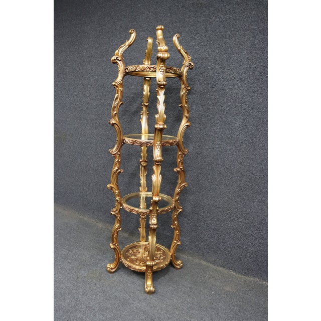 Mid 20th Century Hollywood Regency Gilt Wood and Glass Etagere Display Stand For Sale - Image 5 of 11