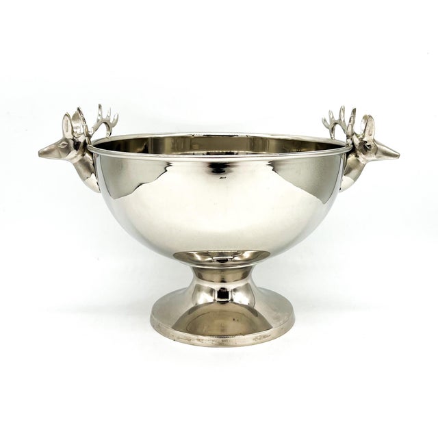 Mid 20th Century Vintage Polished Stainless Steel Deer Head Pedestal Bowl / Wine Cooler – Equestrian / Lodge / English Country For Sale - Image 5 of 11