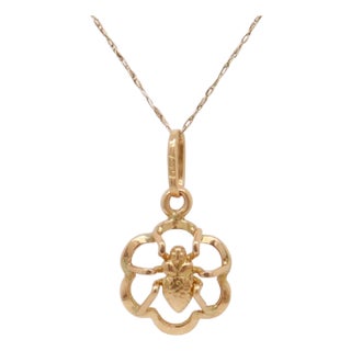 Vintage 18k Gold Flower and Insect / Spider Charm for a Bracelet For Sale