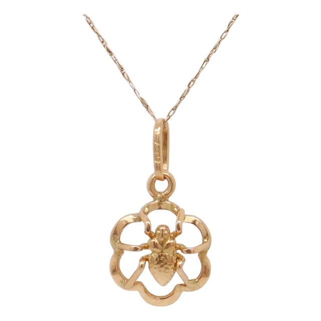 Vintage 18k Gold Flower and Insect / Spider Charm for a Bracelet For Sale
