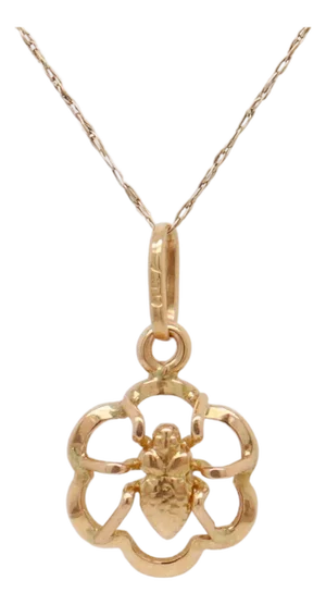 Vintage 18k Gold Flower and Insect / Spider Charm for a Bracelet