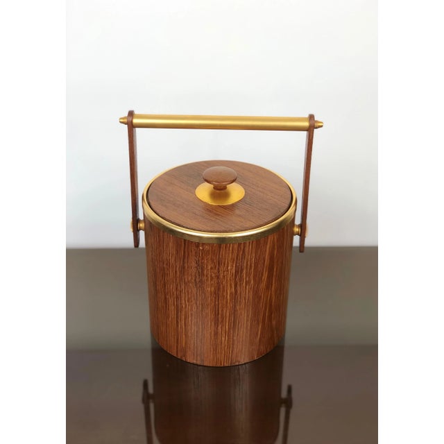 Metal Gold Metal & Teak Ice Bucket Holder, Italy, 1960s For Sale - Image 7 of 14