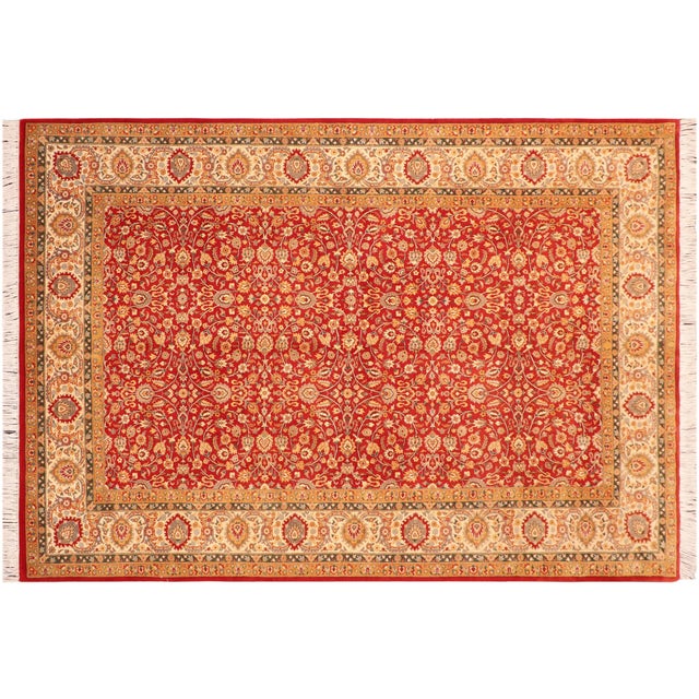 Beige Shabby Chic Floral 1990's Pak-Persian Red/Beige Wool Rug - 5'11'' X 9'5'' For Sale - Image 8 of 9