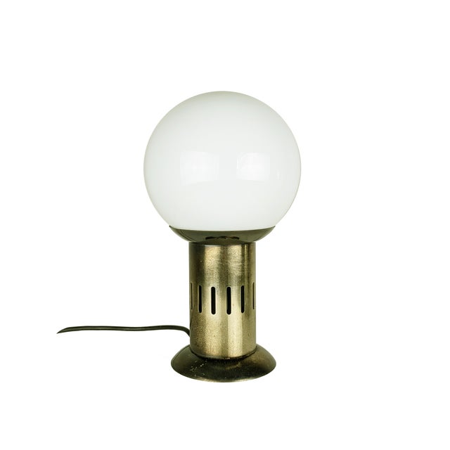 Burnished Metal and Opaline Glass Table Lamp by Asti for Adrasteia, 1960s For Sale - Image 11 of 11