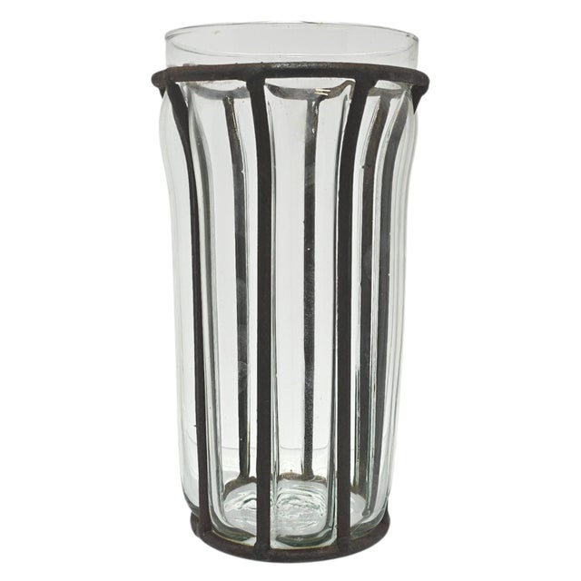 Late 20th Century Mexican Rustic Caged Glass and Weathered Iron Vase For Sale - Image 4 of 8
