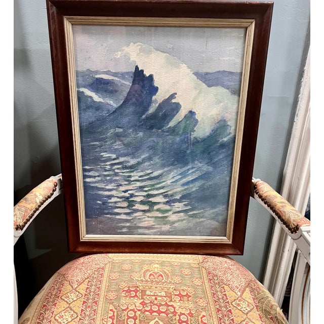 1960s 1962 Vintage Watercolor Signed Ocean Wave Framed Painting For Sale - Image 5 of 8