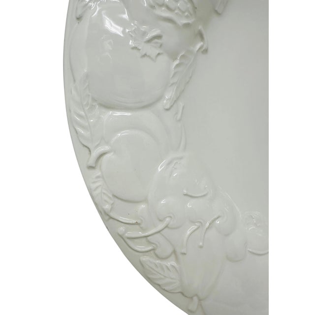 Large 16” Vintage 1980s Italian White Creamware Fruit Relief Centerpiece Serving Bowl For Sale - Image 9 of 16