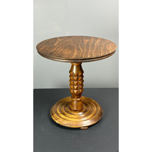 Brown Low Mid-Century Modern Brutalist Turned Wood Side Table in the style of Charles Dudouyt, France, 1950s For Sale - Image 8 of 14