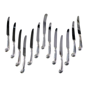 Late 20th Century Set of Thirteen Sterling Silver Elizabeth II Dinner Knives With Pistol Handles