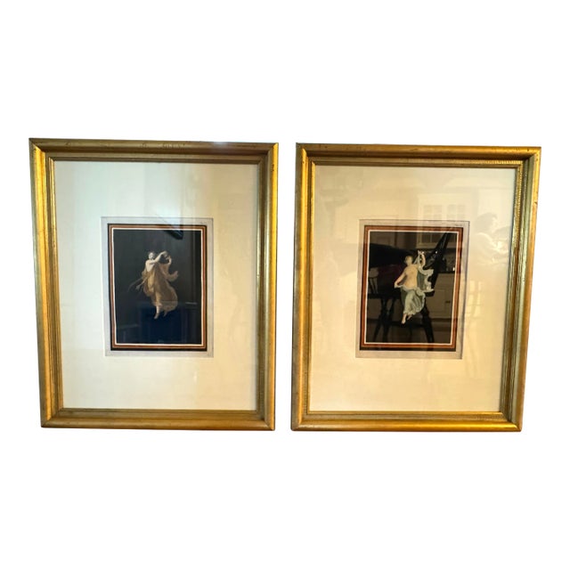Mid 18th Century Antique Italian Engraving of 2 Women in Flowing Robes: Le Antichita Di Ercolano Esposte, Framed - Set of 2 For Sale