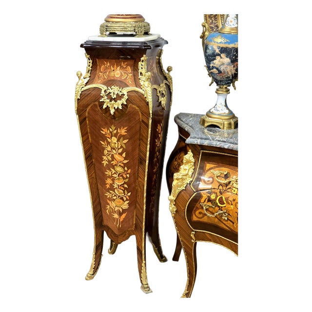 French Louis XV Bombe Chest With Marble Top, Three Drawers & Gilded Bronze Ormolu Mounts For Sale