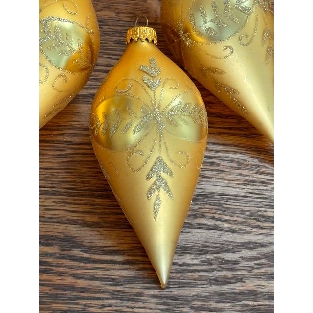 Three Gold Hand-Painted Ornaments For Sale - Image 4 of 6