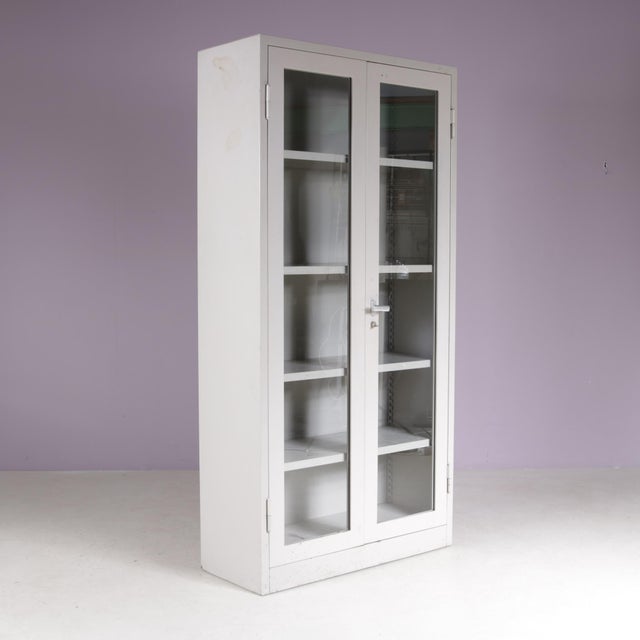 Vintage Industrial Bookcase in Gray Metal with Glass, 1960s For Sale - Image 6 of 6