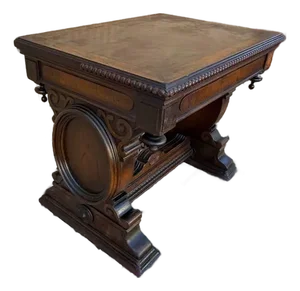 Antique American Renaissance Revival Style Trestle Base Rectangular Side Table by Kieh Furniture.