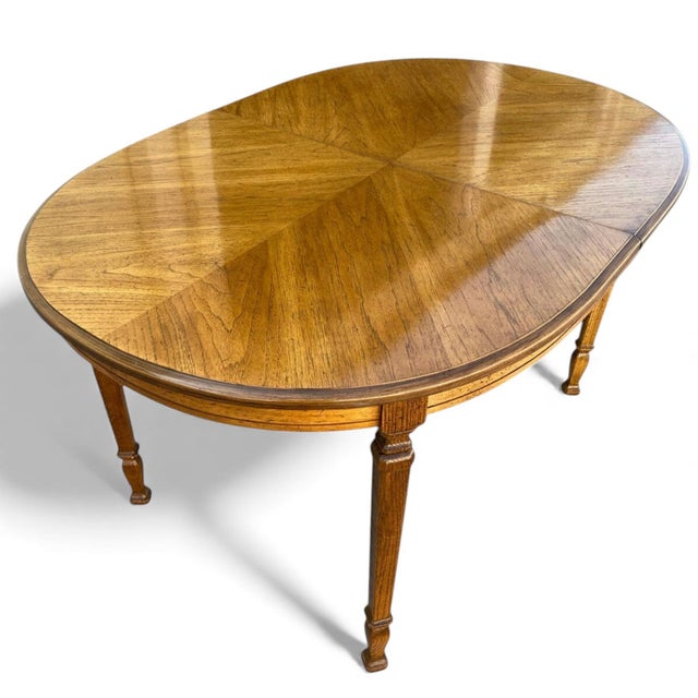 Chestnut Vintage Bookmatched Veneer Oval Extension Dining Table For Sale - Image 8 of 18