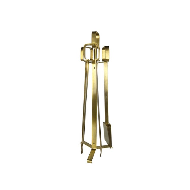 Italian Brushed Brass Fireplace Tools, 1970s For Sale - Image 3 of 15