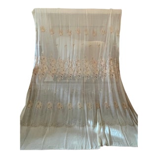 Pair of Vintage Embroidered Sheer Curtains – 76" X 90" Each – Floral Cutwork, Ivory Lace Panels For Sale