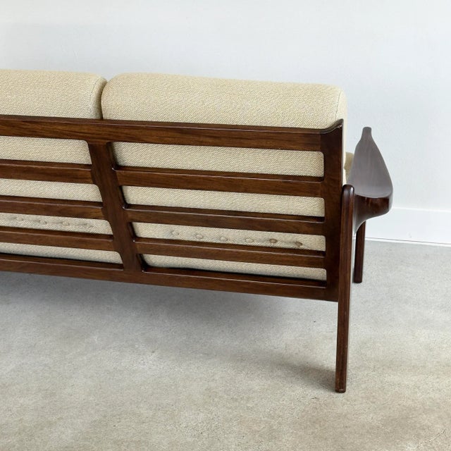 1970s Vintage Upholstered Mid-Century Modern 3-Seat Sofa For Sale - Image 10 of 11