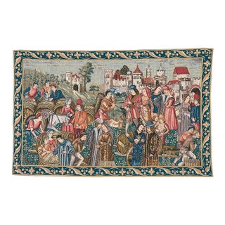 The Winemarket (Blue Border) Loom Woven Tapestry - 63 X 98 Cm (2'1" X 3'3") - Requires Rod Size 2 For Sale