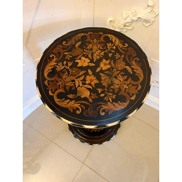 Antique Italian Ebonised and Marquetry Inlaid Pedestal Occasional Centre Table or Plant Stand, 1860 For Sale - Image 3 of 12