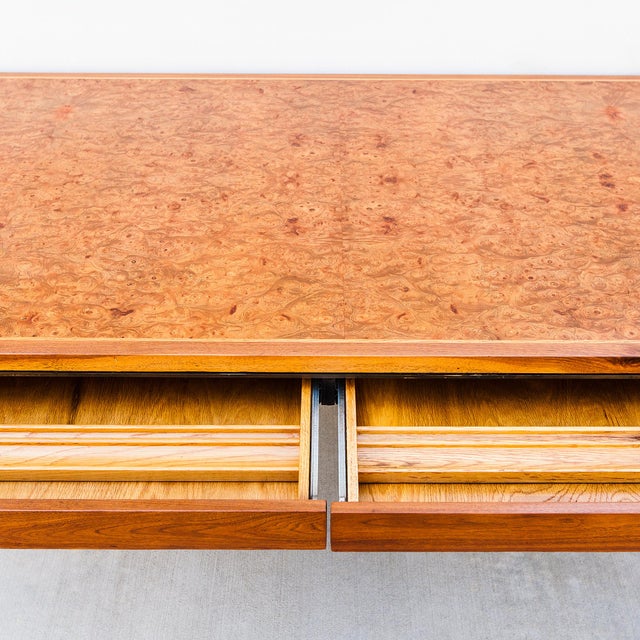 1970s Refinished 1970s Mid Century Modern Walnut & Burl Executive Desk by Hiebert For Sale - Image 5 of 15