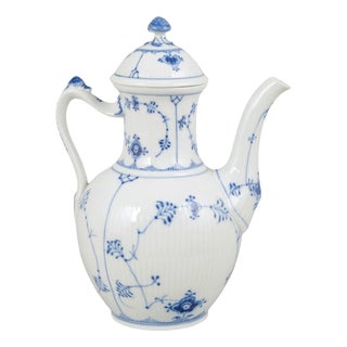 Vintage Blue Fluted Plain Porcelain Coffee Pot from Royal Copenhagen, 1958 For Sale