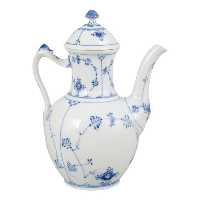 Vintage Blue Fluted Plain Porcelain Coffee Pot from Royal Copenhagen, 1958 For Sale