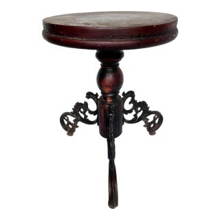Vintage Piano Stool/Plant Stand With Ornate Iron Tripod Legs For Sale