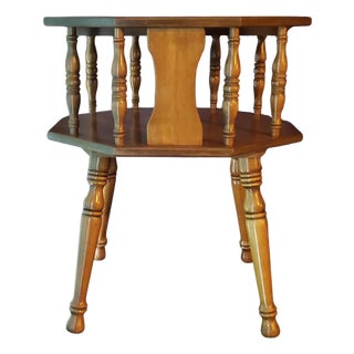 1960s Mid-Century Colonial Solid Maple 2-Tier Side Table For Sale