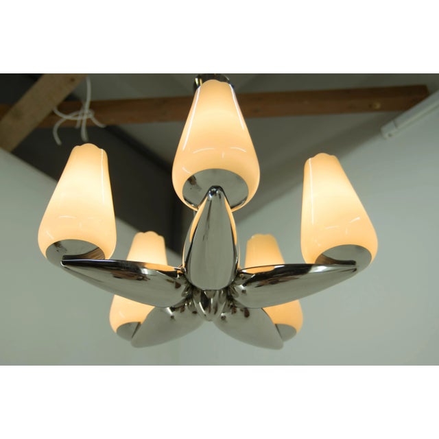 1940s Nickel-Plated Chandelier from Drukov, 1940s For Sale - Image 5 of 12