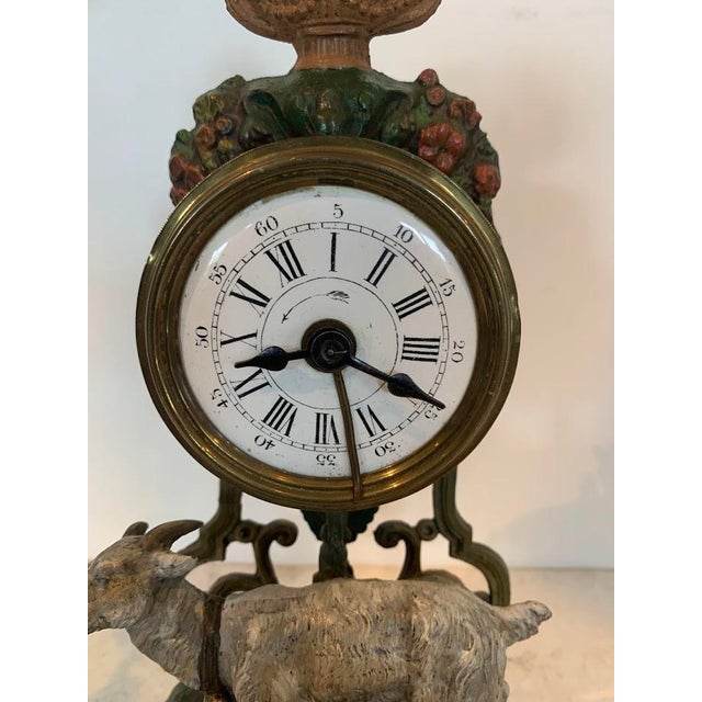 Small Polychrome Spelter Clock with Goat Decoration For Sale - Image 4 of 9