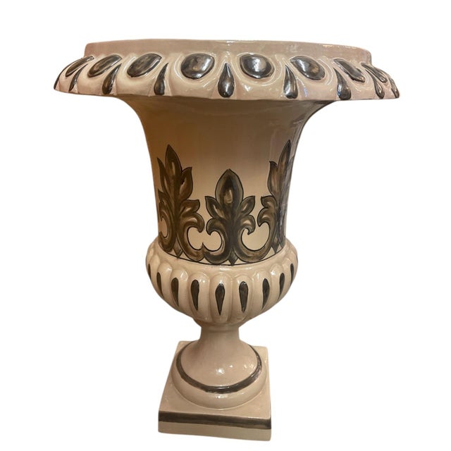 2000 - 2009 Vintage Neoclassical Style Ceramic Pedestal Urns - Pair For Sale - Image 5 of 9