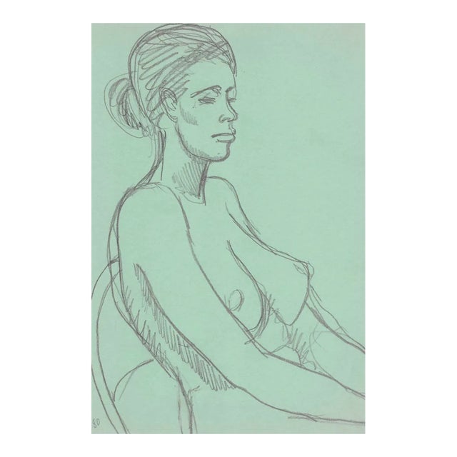1980 James Bone Seated Female Nude Drawing For Sale