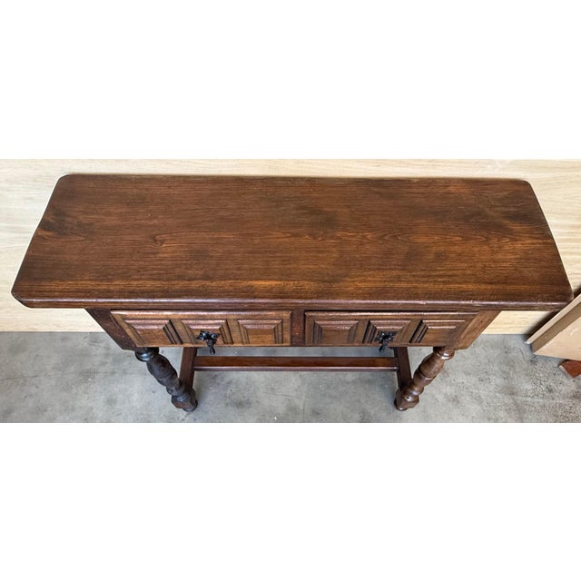 Spanish Console Table with Two Carved Drawers, 1940s For Sale - Image 18 of 18