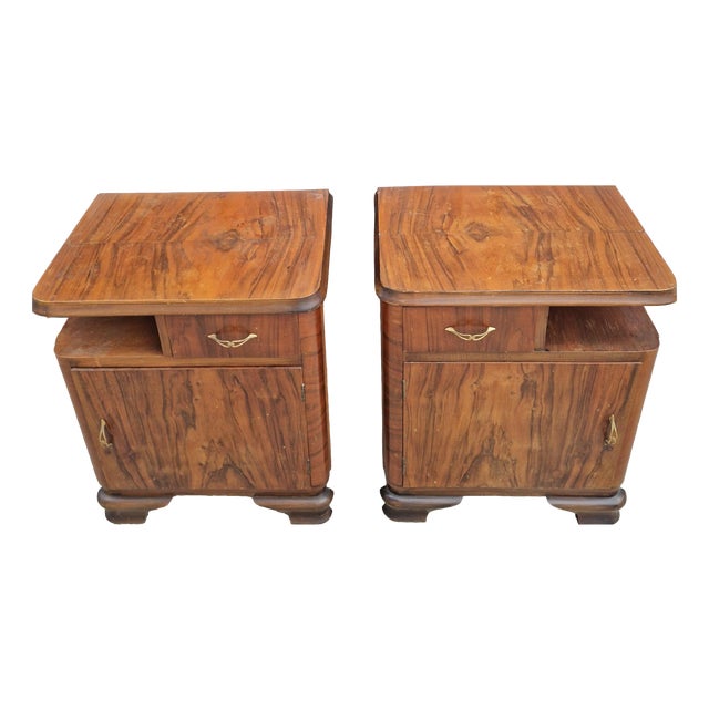 Art Deco Burl Bedside Tables, 1930, Set of 2 For Sale